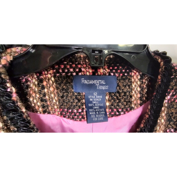 Fundamental Things Brown Pink Plaid Sz 12 Tweed like Jacket Work Church Blazer - Picture 7 of 10